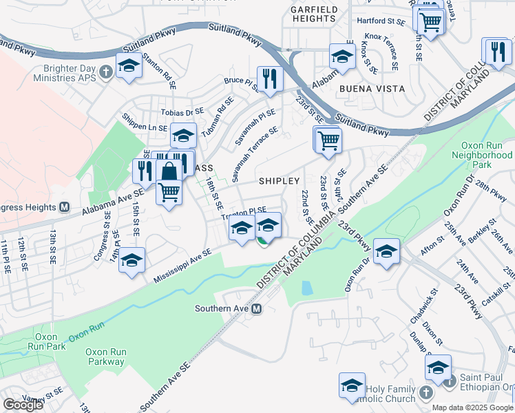 map of restaurants, bars, coffee shops, grocery stores, and more near 1916 Trenton Place Southeast in Washington