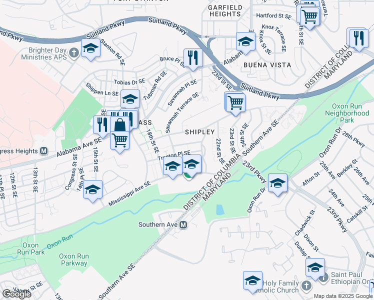 map of restaurants, bars, coffee shops, grocery stores, and more near 1922 Trenton Place Southeast in Washington