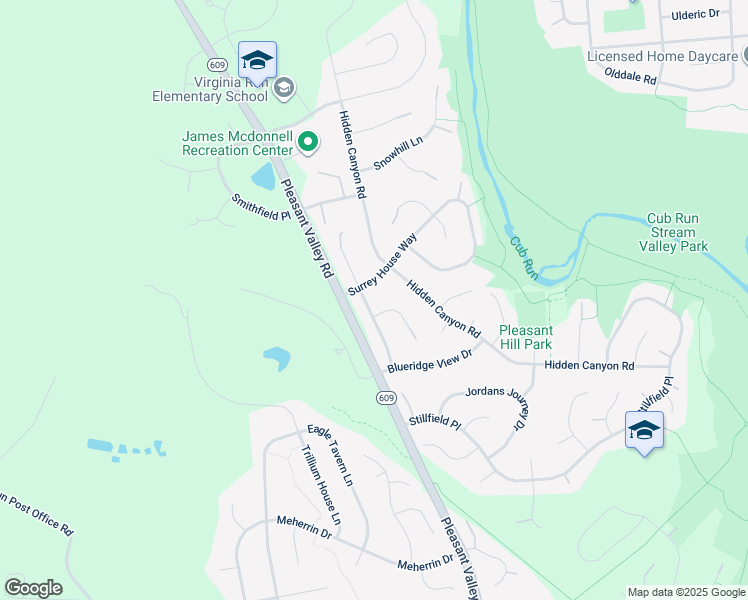 map of restaurants, bars, coffee shops, grocery stores, and more near 6213 Secret Hollow Lane in Centreville