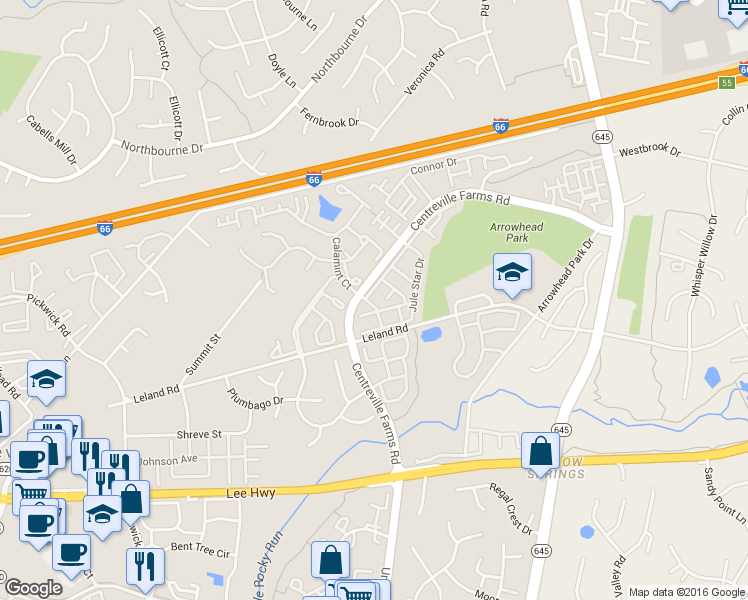 map of restaurants, bars, coffee shops, grocery stores, and more near 13470 Twilight Glow Drive in Centreville