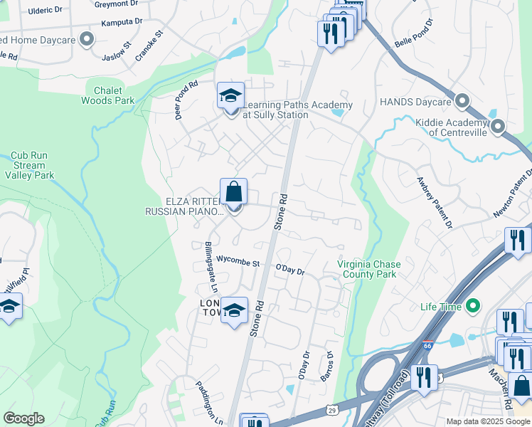 map of restaurants, bars, coffee shops, grocery stores, and more near 14714 Basingstoke Loop in Centreville
