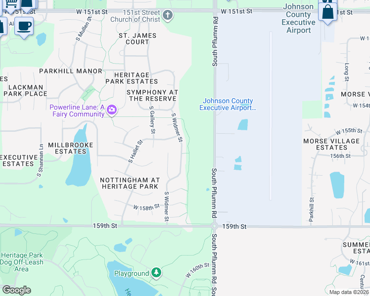 map of restaurants, bars, coffee shops, grocery stores, and more near 15635 South Widmer Street in Olathe