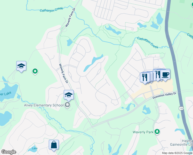 map of restaurants, bars, coffee shops, grocery stores, and more near 5137 Faldo Drive in Haymarket