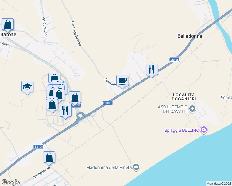 map of restaurants, bars, coffee shops, grocery stores, and more near 27 Via Giuditta Levato in Barone