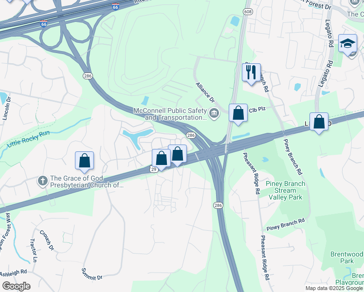 map of restaurants, bars, coffee shops, grocery stores, and more near 12754 Heron Ridge Drive in Fairfax