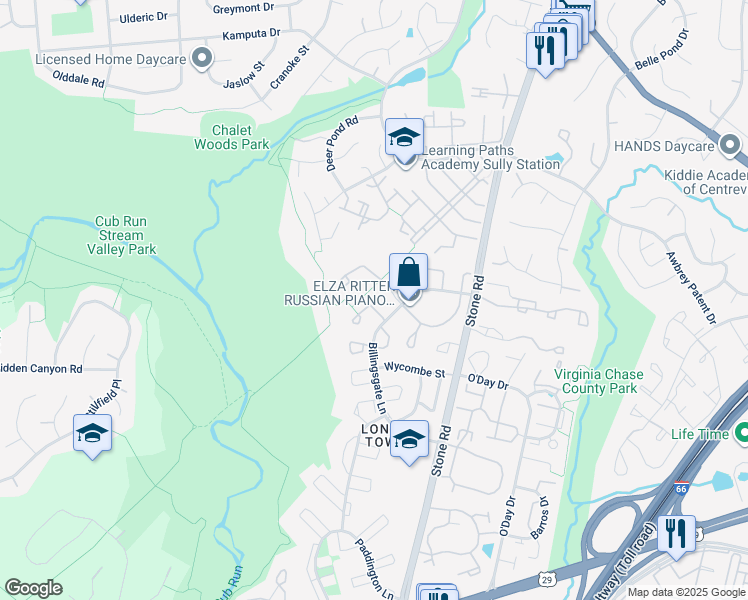 map of restaurants, bars, coffee shops, grocery stores, and more near 14816 Lynhodge Court in Centreville