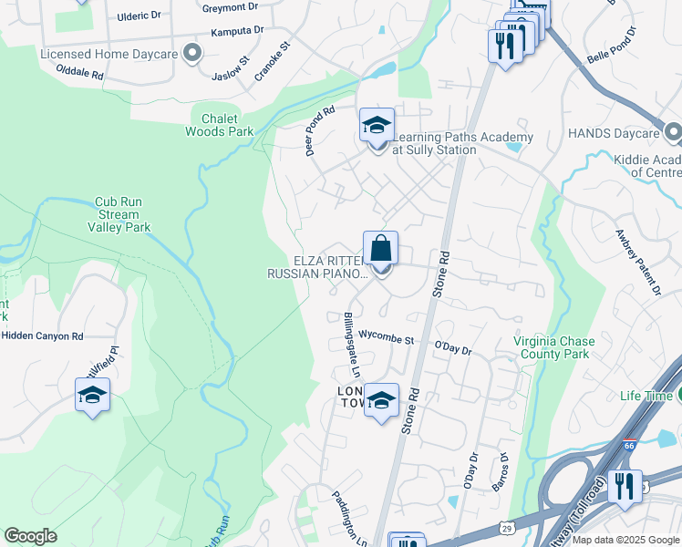 map of restaurants, bars, coffee shops, grocery stores, and more near 14828 Lynhodge Court in Centreville