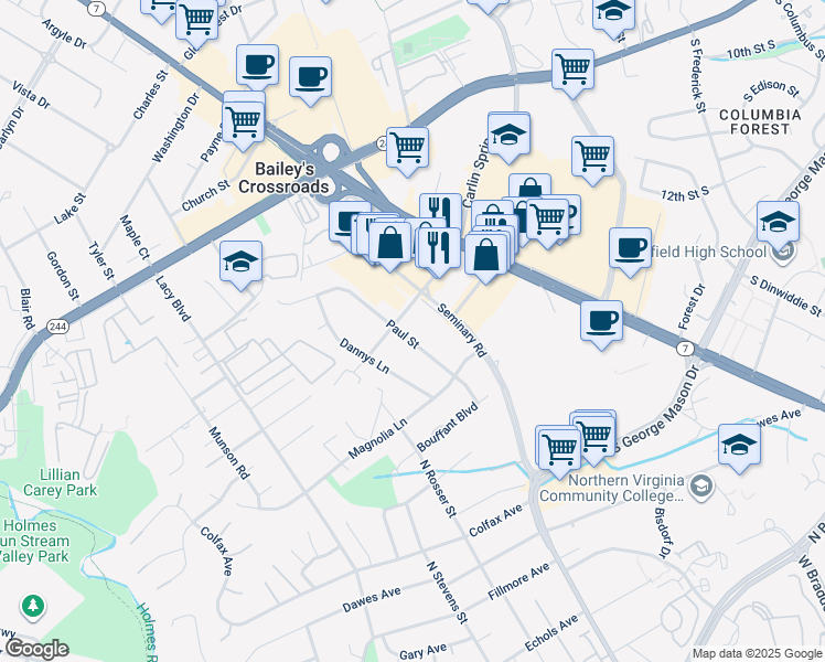 map of restaurants, bars, coffee shops, grocery stores, and more near 3603 Paul Street in Alexandria