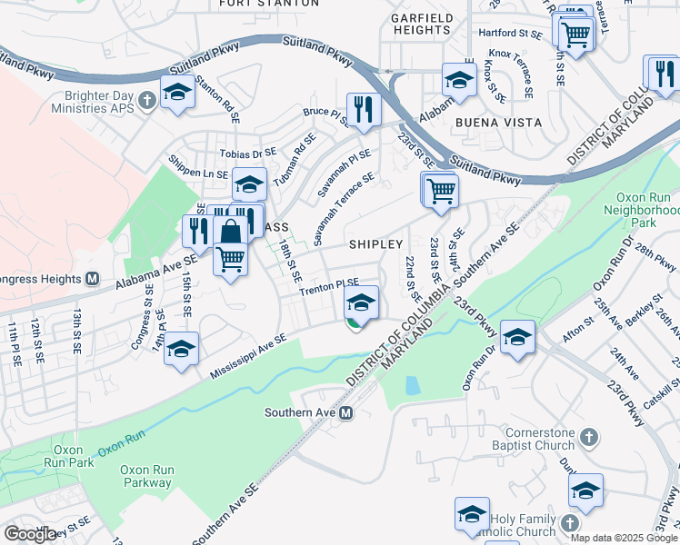 map of restaurants, bars, coffee shops, grocery stores, and more near 1909 Tremont Street Southeast in Washington