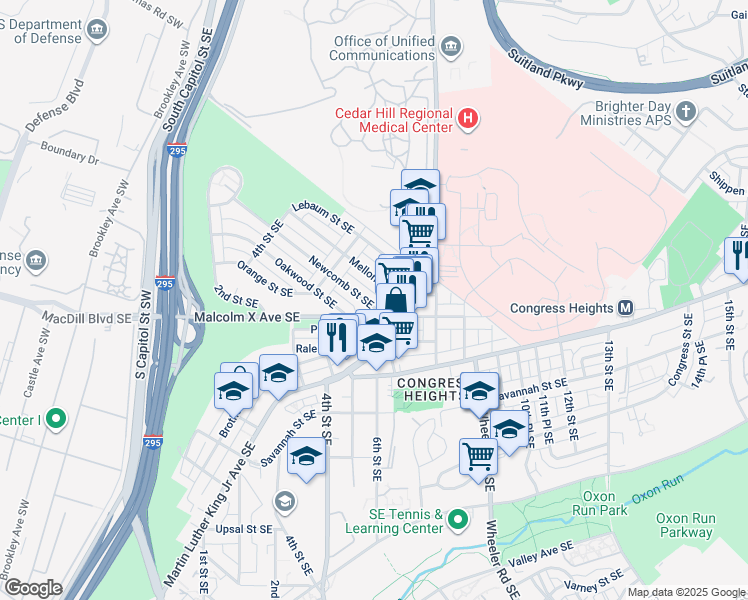 map of restaurants, bars, coffee shops, grocery stores, and more near 101 Independence Avenue Southeast in Washington