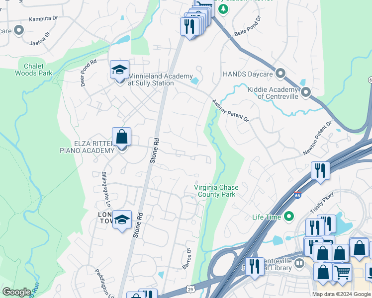 map of restaurants, bars, coffee shops, grocery stores, and more near 14612 Battery Ridge Lane in Centreville