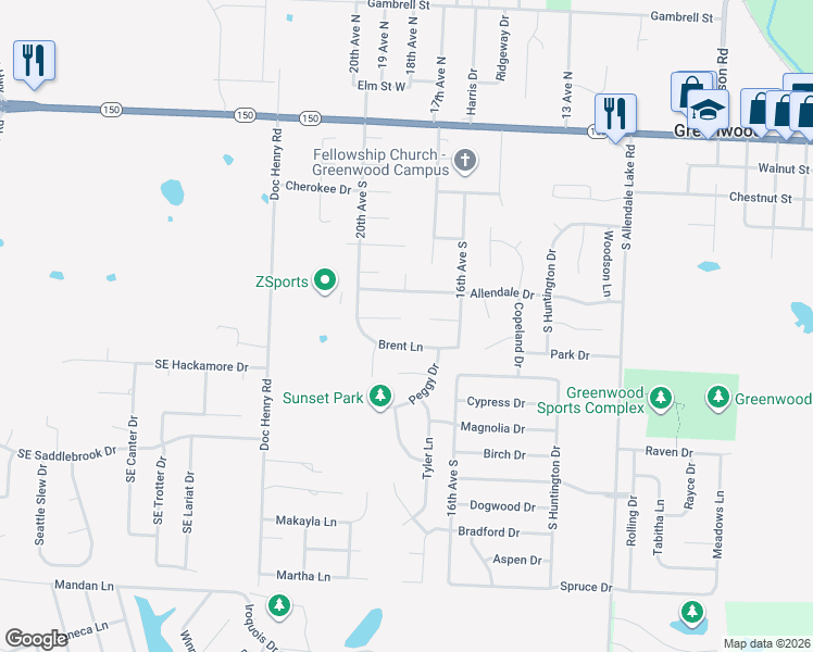 map of restaurants, bars, coffee shops, grocery stores, and more near 1803 Blackfoot Court in Greenwood