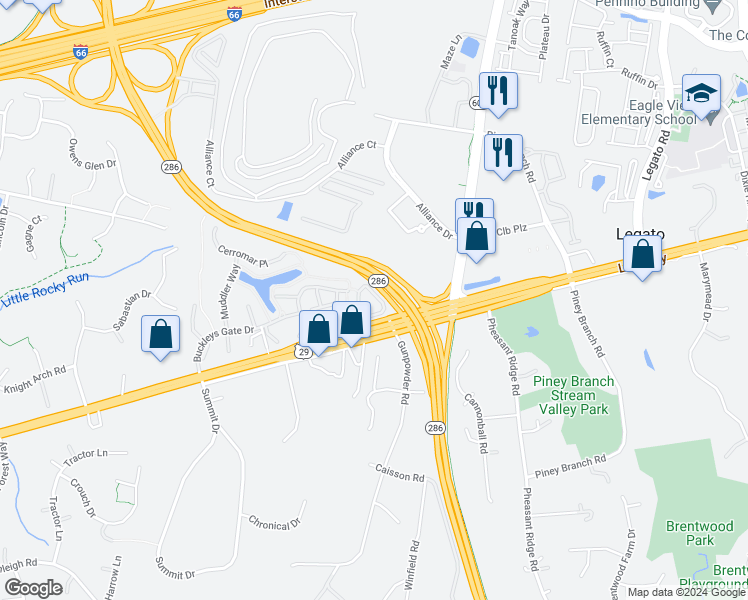 map of restaurants, bars, coffee shops, grocery stores, and more near 12772 Heron Ridge Drive in Fairfax