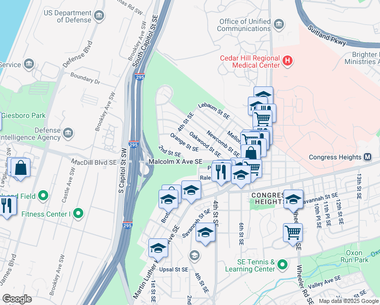 map of restaurants, bars, coffee shops, grocery stores, and more near 101 Independence Avenue Southeast in Washington