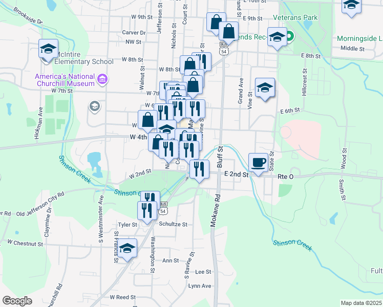 map of restaurants, bars, coffee shops, grocery stores, and more near 100-198 E 3rd St in Fulton