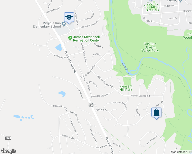 map of restaurants, bars, coffee shops, grocery stores, and more near 6220 Hidden Canyon Road in Centreville