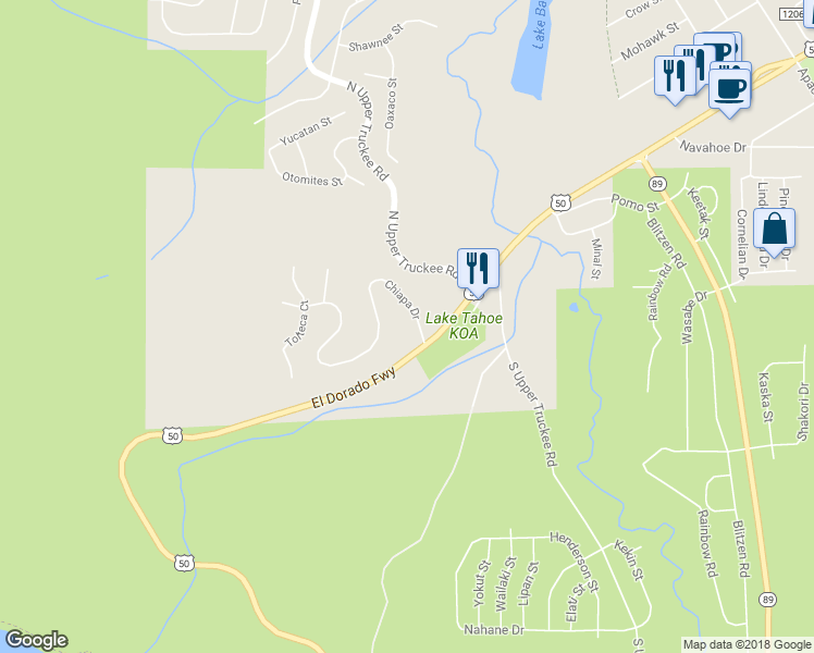 map of restaurants, bars, coffee shops, grocery stores, and more near 2408 Chiapa Drive in South Lake Tahoe