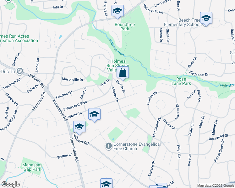 map of restaurants, bars, coffee shops, grocery stores, and more near 7210 Murray Lane in Annandale