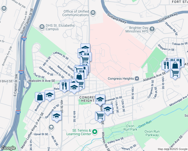 map of restaurants, bars, coffee shops, grocery stores, and more near 2911 8th Street Southeast in Washington