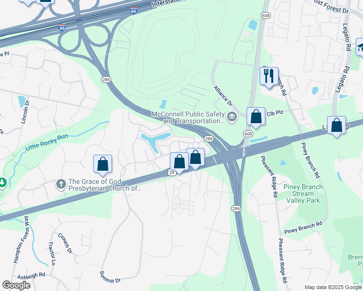 map of restaurants, bars, coffee shops, grocery stores, and more near 4963 Vail Ridge Ln in Fairfax