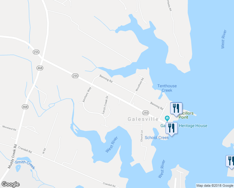 map of restaurants, bars, coffee shops, grocery stores, and more near 930 Main Street in Galesville