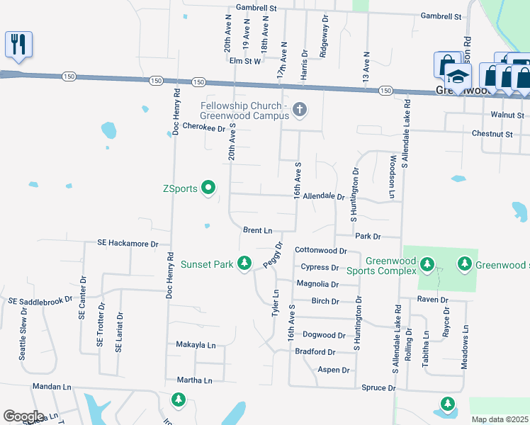 map of restaurants, bars, coffee shops, grocery stores, and more near 1801 Blackfoot Court in Greenwood
