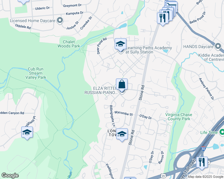 map of restaurants, bars, coffee shops, grocery stores, and more near 14791 Basingstoke Loop in Centreville