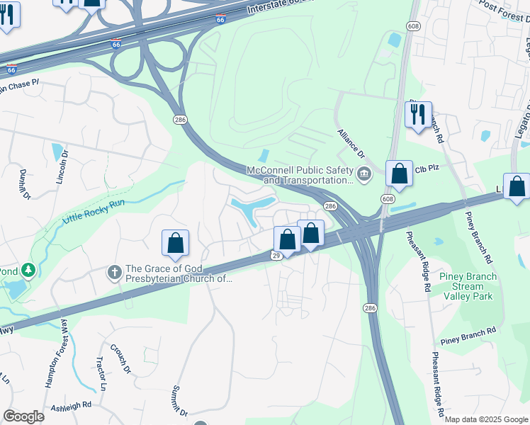 map of restaurants, bars, coffee shops, grocery stores, and more near 12582 Birkdale Way in Fairfax