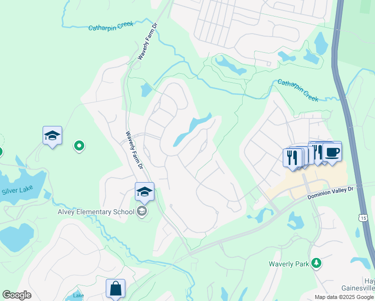 map of restaurants, bars, coffee shops, grocery stores, and more near 15471 Legacy Way in Haymarket