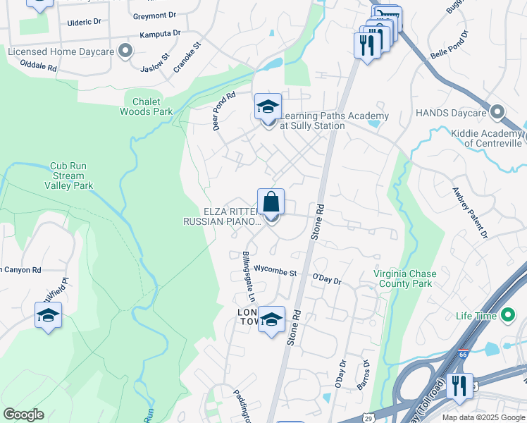 map of restaurants, bars, coffee shops, grocery stores, and more near 14784 Basingstoke Loop in Centreville