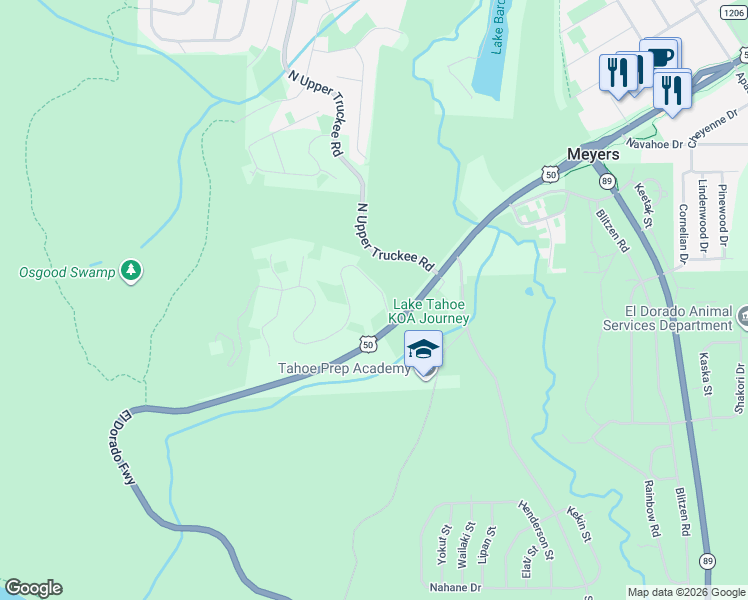 map of restaurants, bars, coffee shops, grocery stores, and more near 2408 Chiapa Drive in South Lake Tahoe