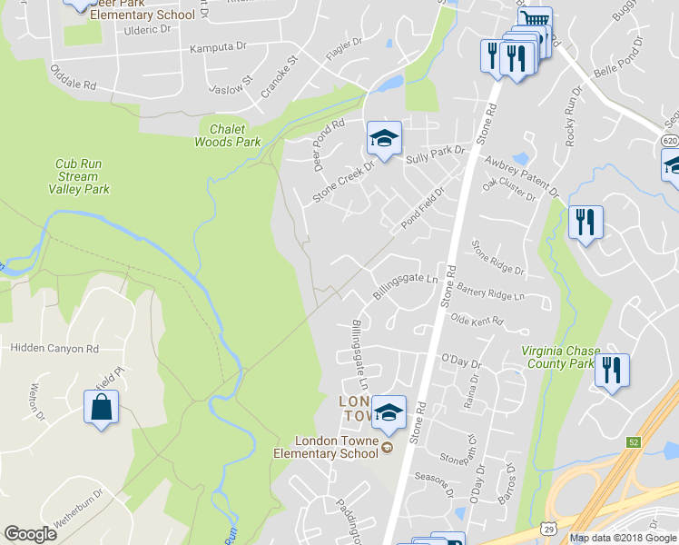 map of restaurants, bars, coffee shops, grocery stores, and more near 14823 Basingstoke Loop in Centreville