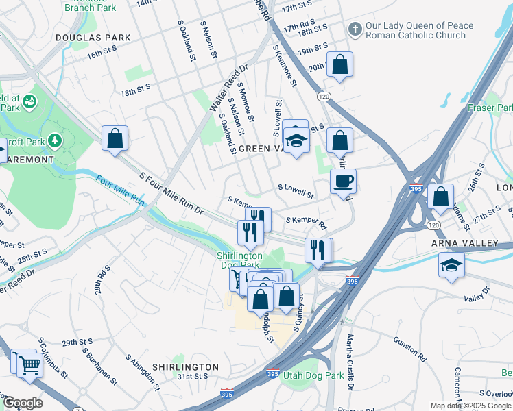 map of restaurants, bars, coffee shops, grocery stores, and more near 3707 South Kemper Road in Arlington