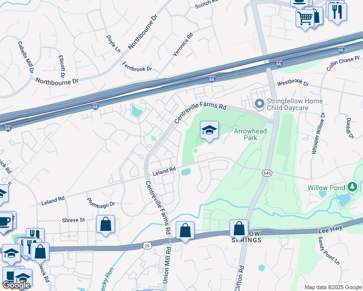 map of restaurants, bars, coffee shops, grocery stores, and more near 5223 Jule Star Drive in Centreville