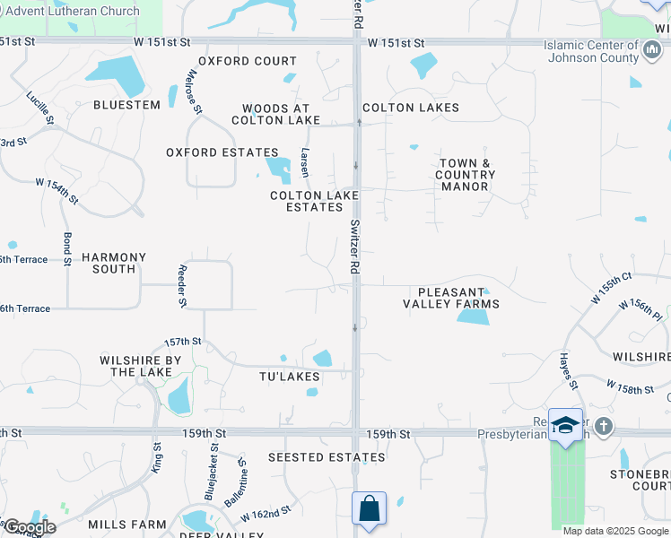 map of restaurants, bars, coffee shops, grocery stores, and more near 17321 Stearns Street in Overland Park