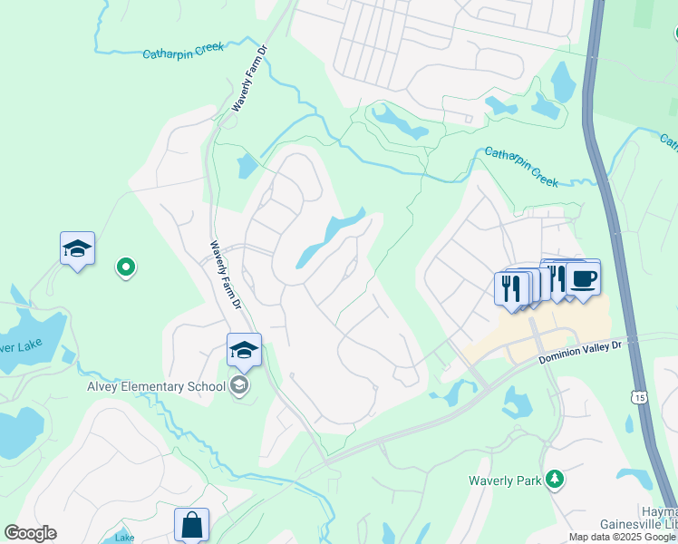 map of restaurants, bars, coffee shops, grocery stores, and more near 5124 Faldo Drive in Haymarket