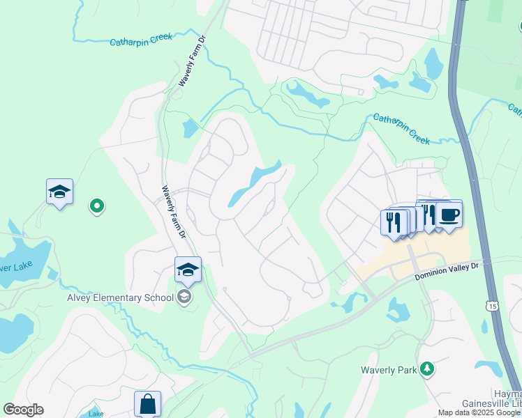 map of restaurants, bars, coffee shops, grocery stores, and more near 5124 Faldo Drive in Haymarket