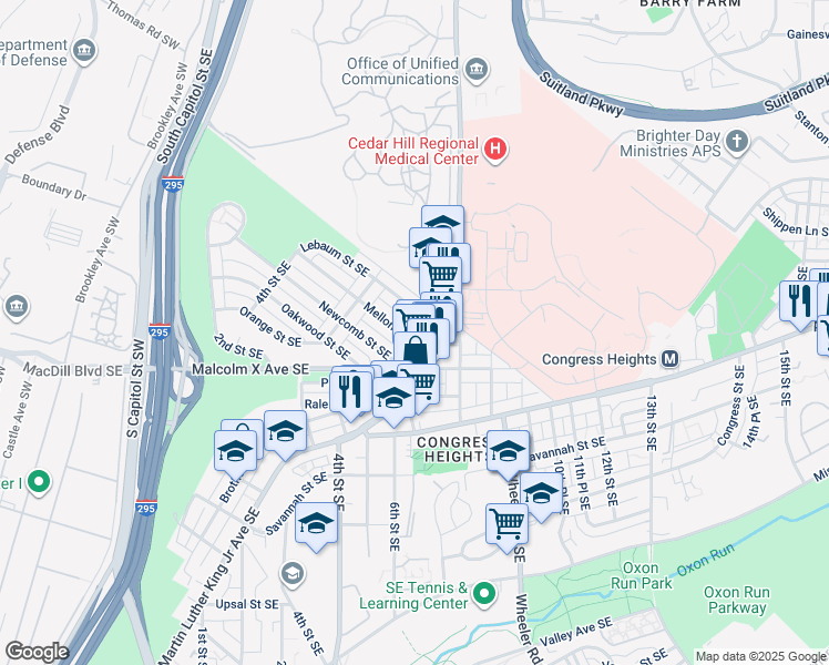 map of restaurants, bars, coffee shops, grocery stores, and more near 101 Independence Avenue Southeast in Washington