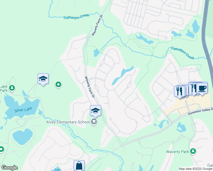 map of restaurants, bars, coffee shops, grocery stores, and more near 15510 Legacy Way in Haymarket