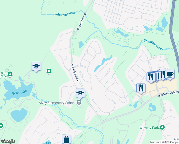 map of restaurants, bars, coffee shops, grocery stores, and more near 15510 Legacy Way in Haymarket