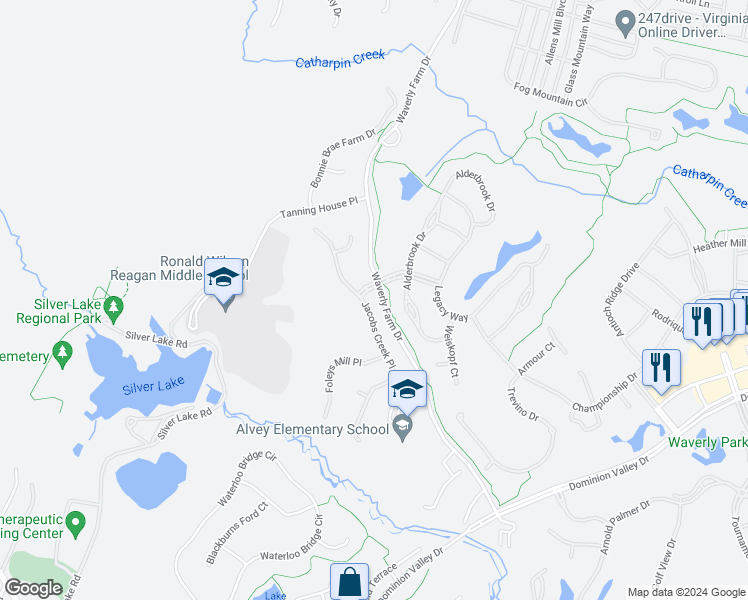 map of restaurants, bars, coffee shops, grocery stores, and more near 5265 Jacobs Creek Place in Haymarket