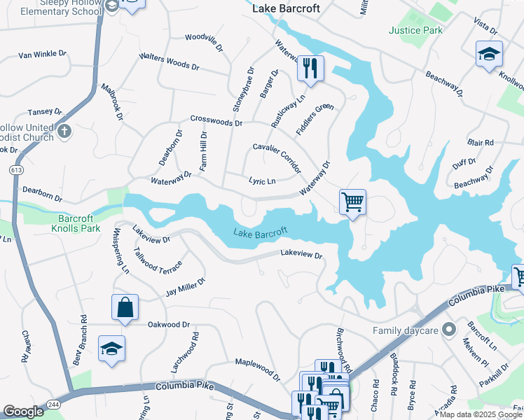 map of restaurants, bars, coffee shops, grocery stores, and more near 3531 Half Moon Circle in Falls Church