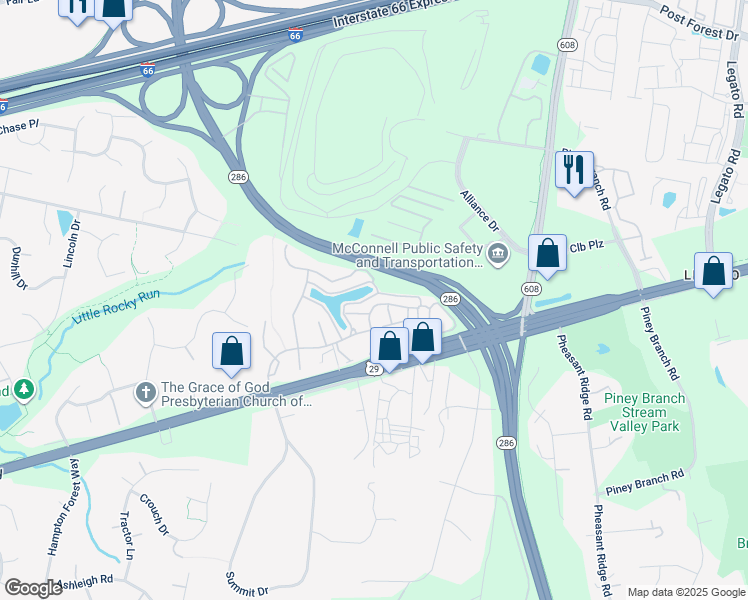 map of restaurants, bars, coffee shops, grocery stores, and more near 12666 Heron Ridge Drive in Fairfax