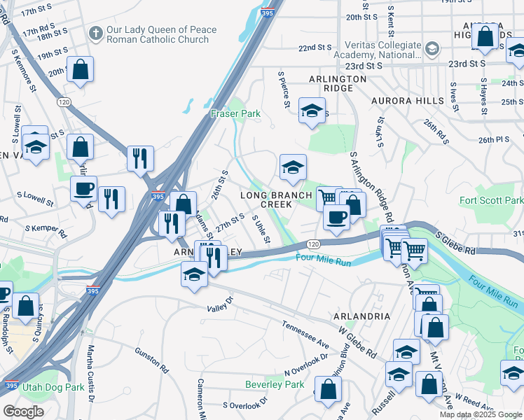 map of restaurants, bars, coffee shops, grocery stores, and more near 2002 27th Street South in Arlington