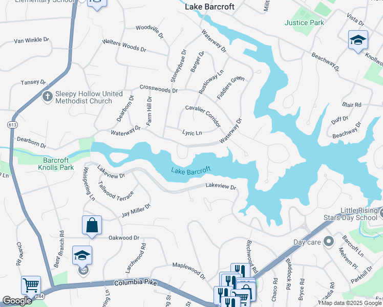 map of restaurants, bars, coffee shops, grocery stores, and more near 3531 Half Moon Circle in Falls Church