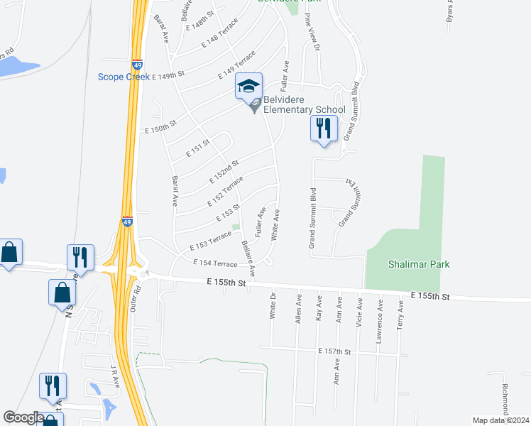 map of restaurants, bars, coffee shops, grocery stores, and more near 15315 Fuller Avenue in Grandview