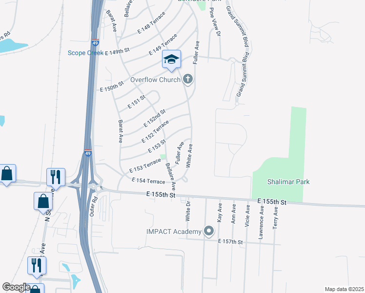 map of restaurants, bars, coffee shops, grocery stores, and more near 15315 Fuller Avenue in Grandview