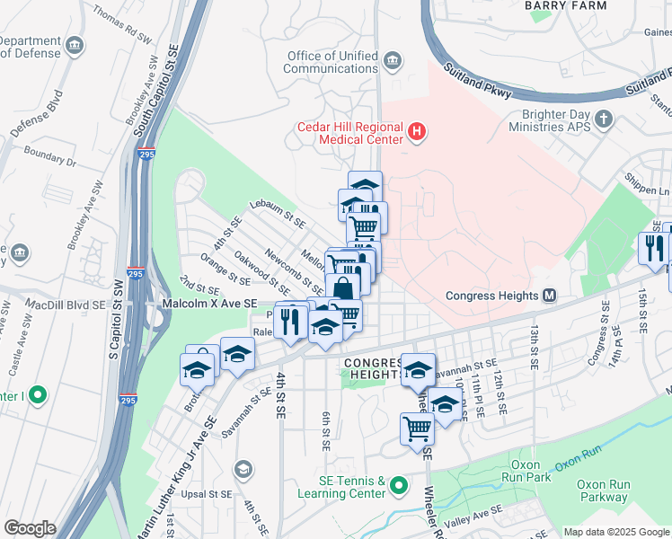map of restaurants, bars, coffee shops, grocery stores, and more near 101 Independence Avenue Southeast in Washington