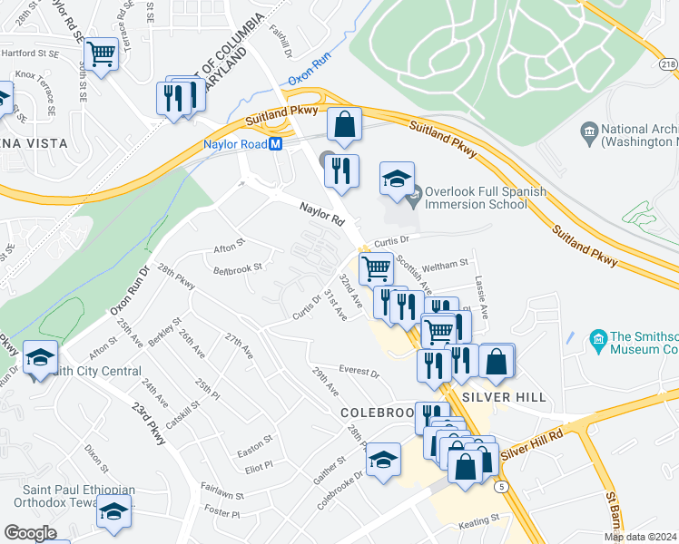 map of restaurants, bars, coffee shops, grocery stores, and more near 101 Independence Avenue Southeast in Washington