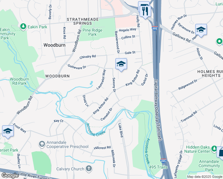 map of restaurants, bars, coffee shops, grocery stores, and more near 8117 Saxony Drive in Annandale